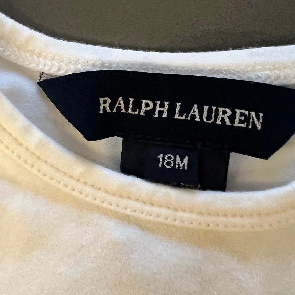 Ralph Lauren Girl's White T-Shirt Crewneck with Pink Logo Sz 18M